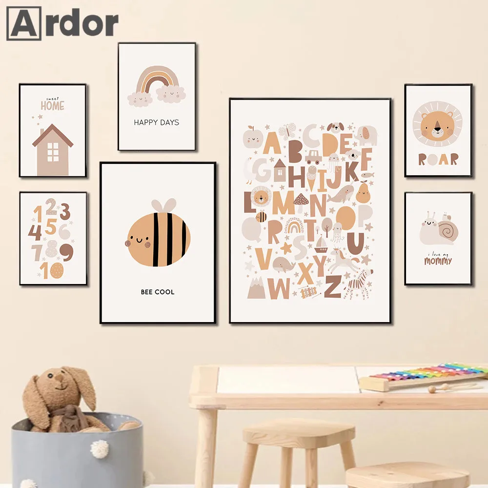 

Snail Wall Posters Bee Print Alphabet Canvas Painting Nursery Art Print Rainbow Poster Nordic Wall Pictures Baby Kids Room Decor