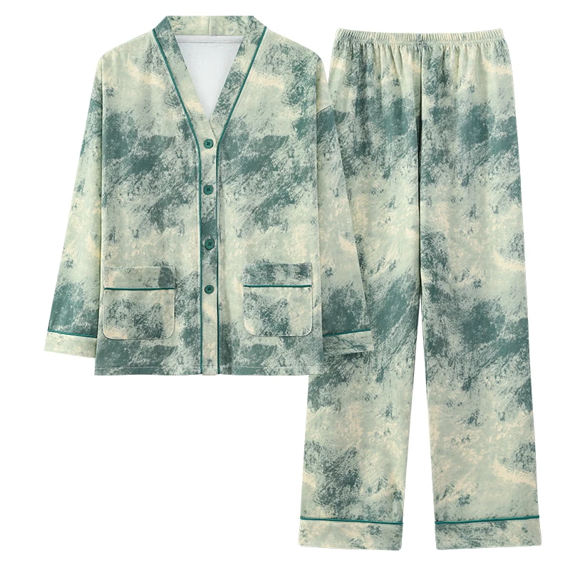 Women V-Neck Kinomo Pajamas Cute Florals Pajama Sets Cardigan Sleepwear Long Sleeve Top+Long Pants Home Clothing Pyjamas