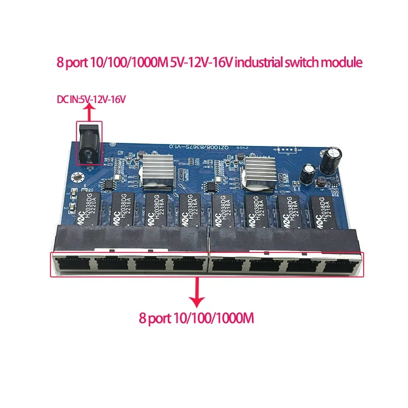 8 портов 10/100/1000M 5V-16V ethernet