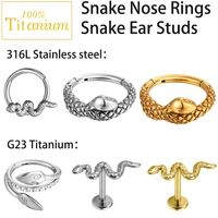 1pc surgical steel snake nose ring zircon septum piercing earrings g23 titanium ear stud daith helix conch piercing hoop jewelry