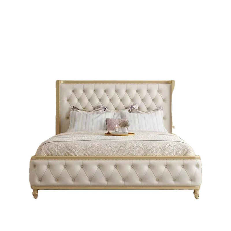 

French Light Luxury Modern Simple Cherry Wood Solid Wood King Bed Cream Wind Princess Bed Soft Package Wedding Bed