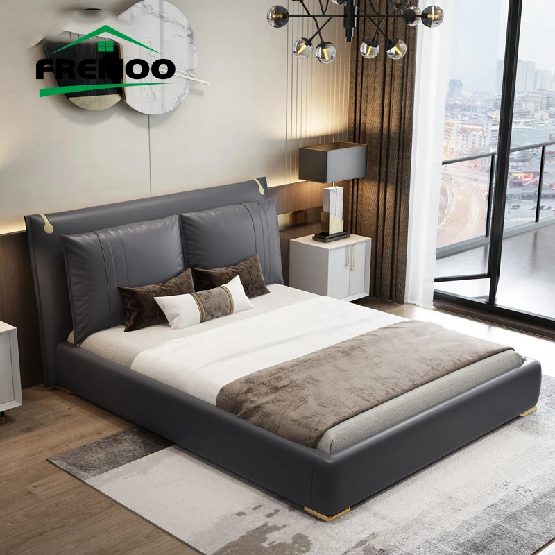 

Light Luxury 1.8m Double Bed Leather Master Bedroom Modern Minimalist Soft Package Wedding Bed High Quality Cama De Casa