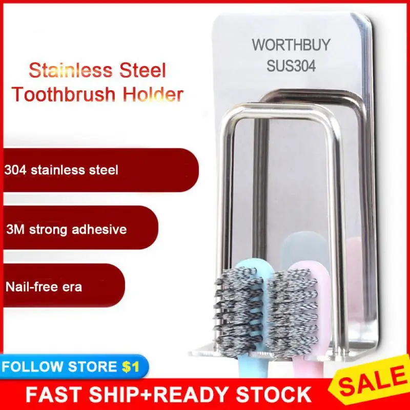 

Wall Mount Shelf Paste Type Bathroom Toothbrush Holder Bathroom Accessories Toothbrush Toothpaste Rack Durable Stainless Stee