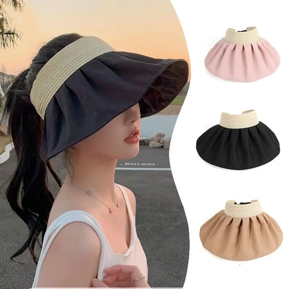 

Summer Sunscreen Sunshade Hat Shell Hat Women Empty Top Cap Beach UV Protection Large Brim Visor Hat Outdoor Travel Foldable