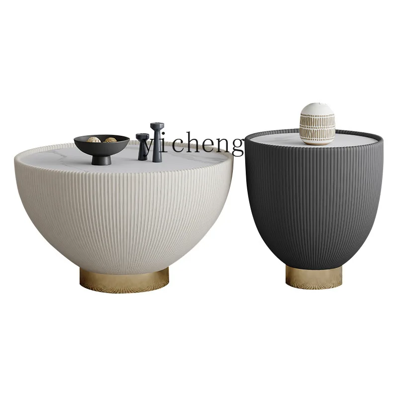 

ZC Modern Living Room Coffee Table Household Small Apartment Size round Bowl Shape Stone Plate round Coffee Table Ins Style
