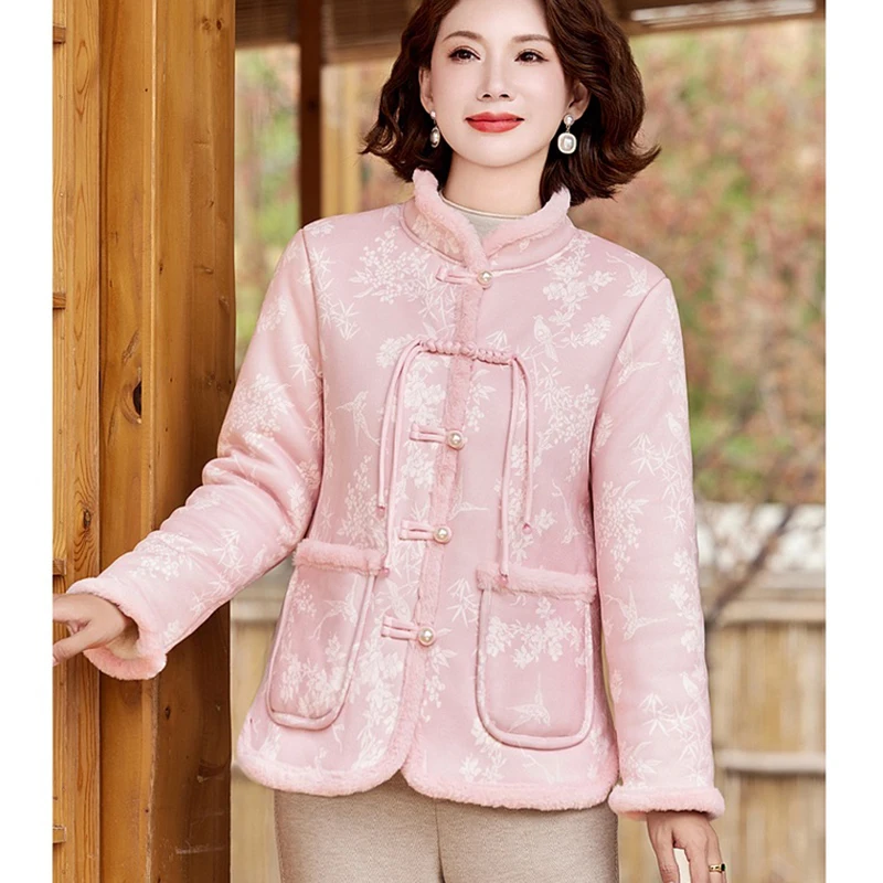 Новая хлопковая куртка с принтом в китайском стиле женская толстая теплая модная