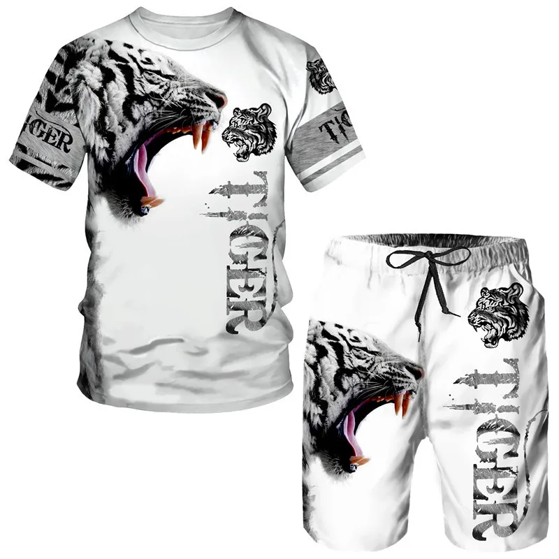 

Magliette a manica corta bianche da uomo con tatuaggio animale estivo The Lion T-shirt e pantaloncini con scollo a v stampati in