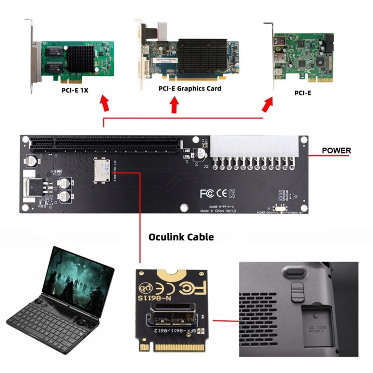 Хост-адаптер PCI-E 3.0 M-Key M.2 к Oculink SFF-8612 SFF-8611 для внешней видеокарты GPD WIN Max2 SSD