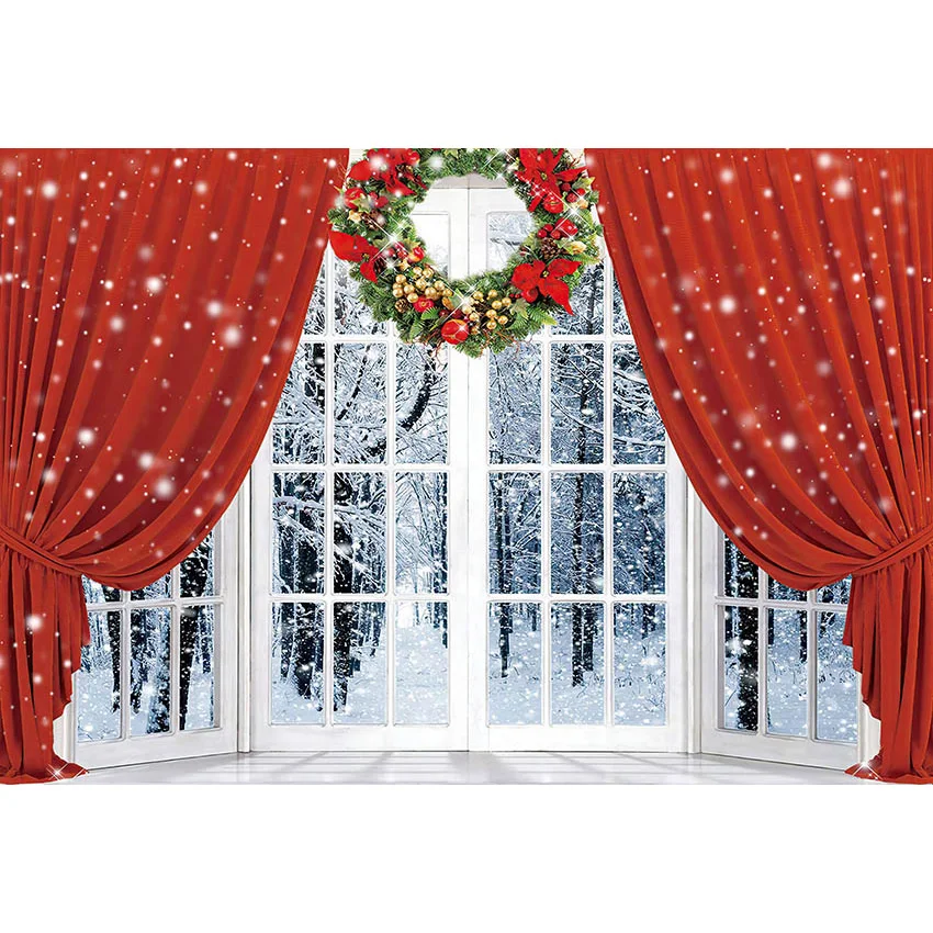 Mehofond зима Рождество портрет фотографии фоны красный занавес белая дверь Снежный