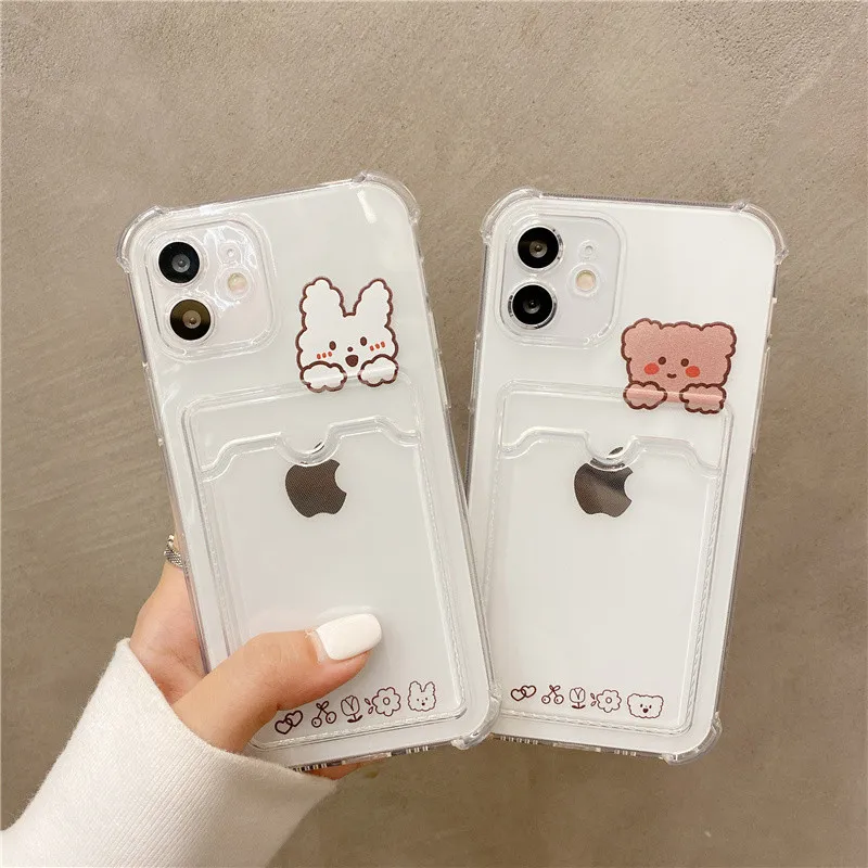 

Cute Bear Cartoon Rabbit Phone Case For iphone 13 Pro Max Case for iphone 11 XR 12 Pro XS Max 7 8 Plus Wallet Cover Card Holder