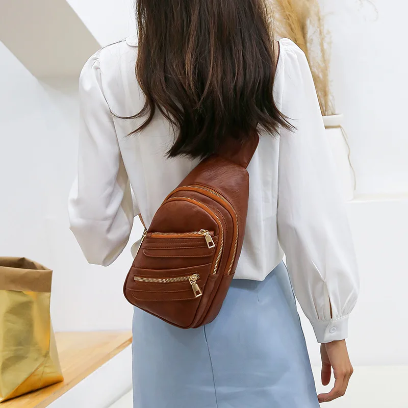 Korean Women'S Chest Crossborder Bag Soft Leather Multi-Layer Ladies Messenger Bag Leisure Travel Small Shoulder Bag Wholesale