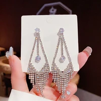 podollan long tassel crystal earrings premium waterdrop earrings stud for women wedding fashion jewelry accessories
