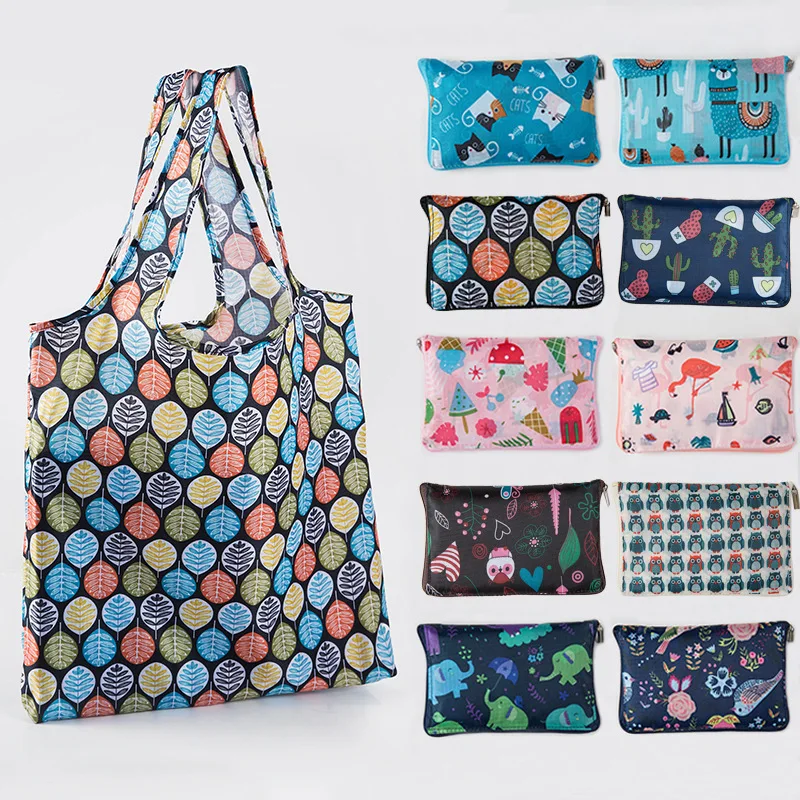 

New Lady Foldable Recycle Shopping Bag Eco Reusable Shopping Tote Storage Bag Cartoon Floral Fruit Vegetable Grocery