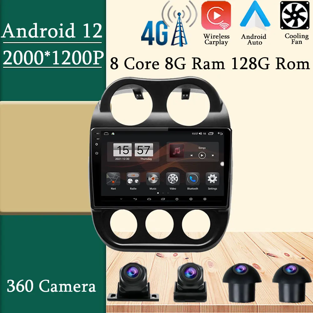 

Autoradio Android 12 Carplay Multimedia Radio Video Player For Jeep Compass 2014-2016 No 2 Din GPS BT WIFI IPS Screen