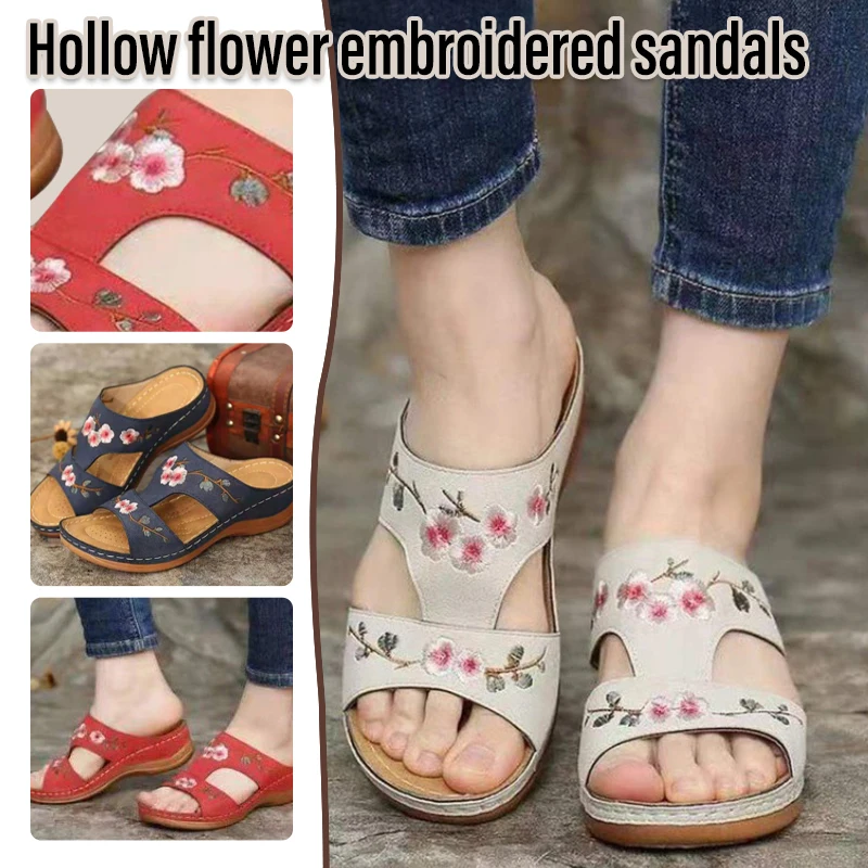 Summer Flower Sandals Comfort Slide Sandals Beautiful Low Heel Walking Slippers For Women