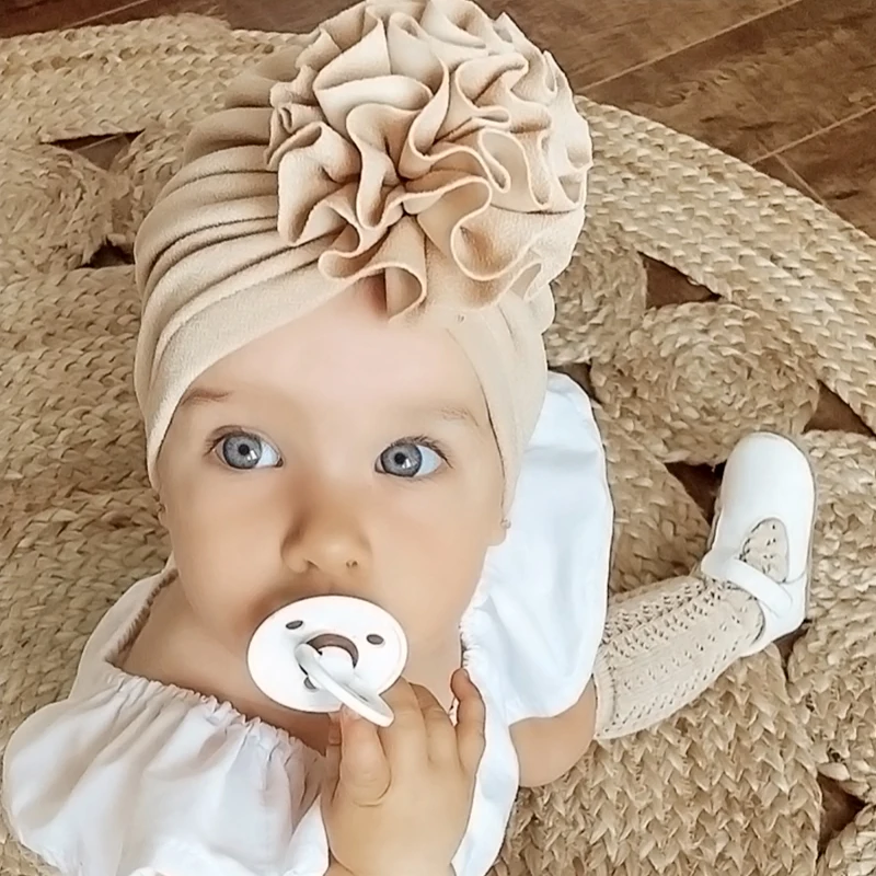 Cute Flower Baby Girl Indian Hat Solid Color Newborn Infant Cap Beanies Headwrap Kids Hat Turban Bonnet enlarge