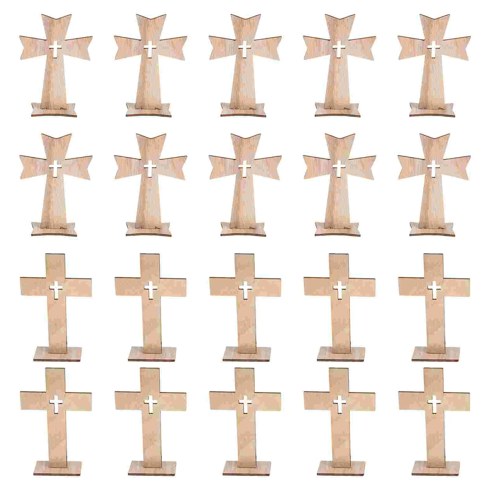 

20 Sets Cross Ornament Household Jesus Wooden Craft Collection Religious Adornment Pendant The Sign Decoration