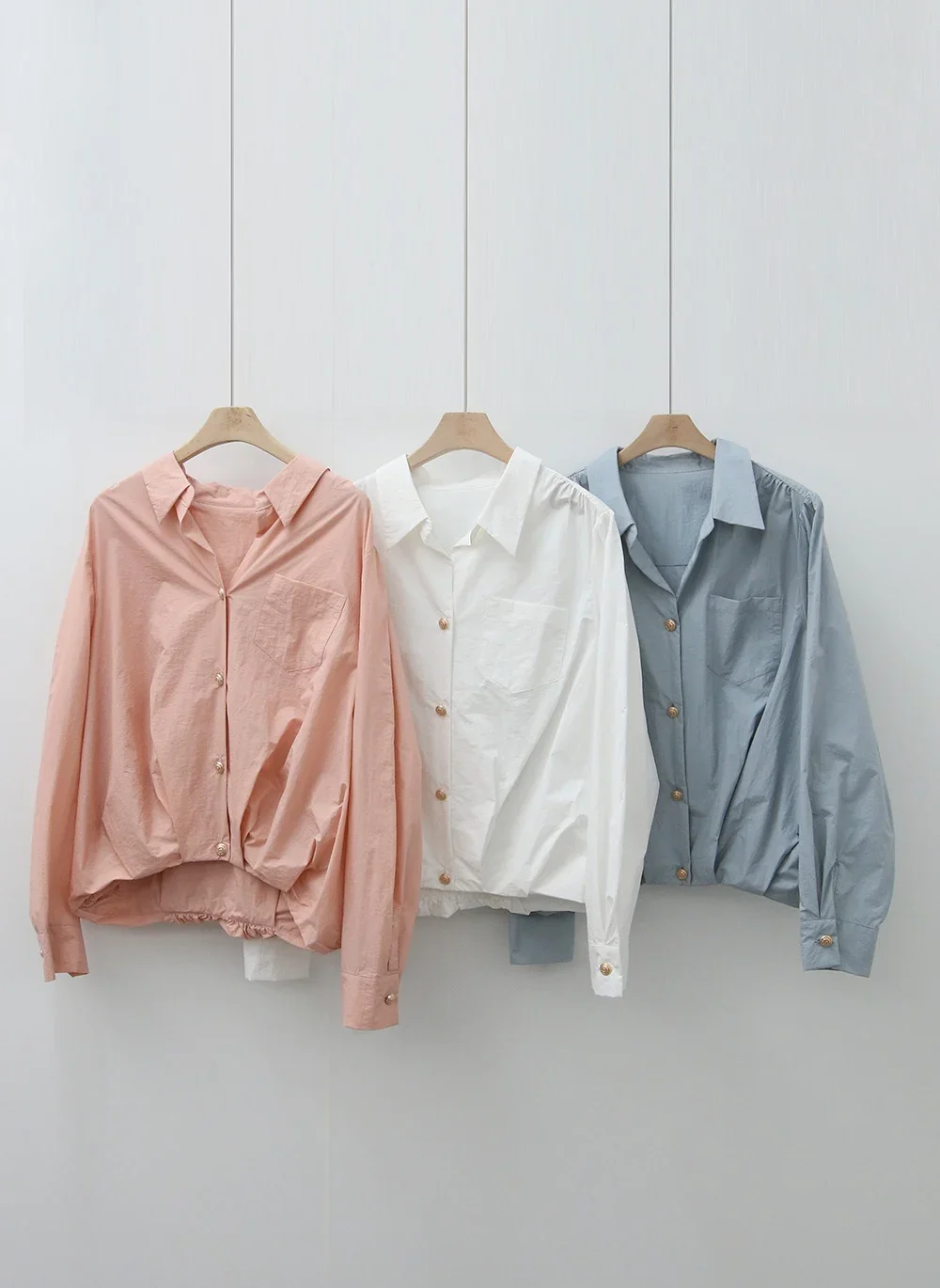 THЖенская весенняя новая однотонная простая рубашка с длинным рукавом в