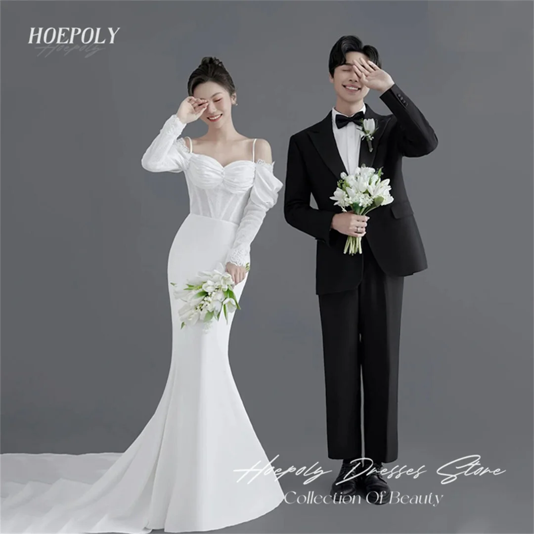 

Hoepoly Ivory Mermaid Beauty Bride Wedding Party Dress Sweetheart Korea 드레스 Photography Satin A-Line Wedding Dresses for Women