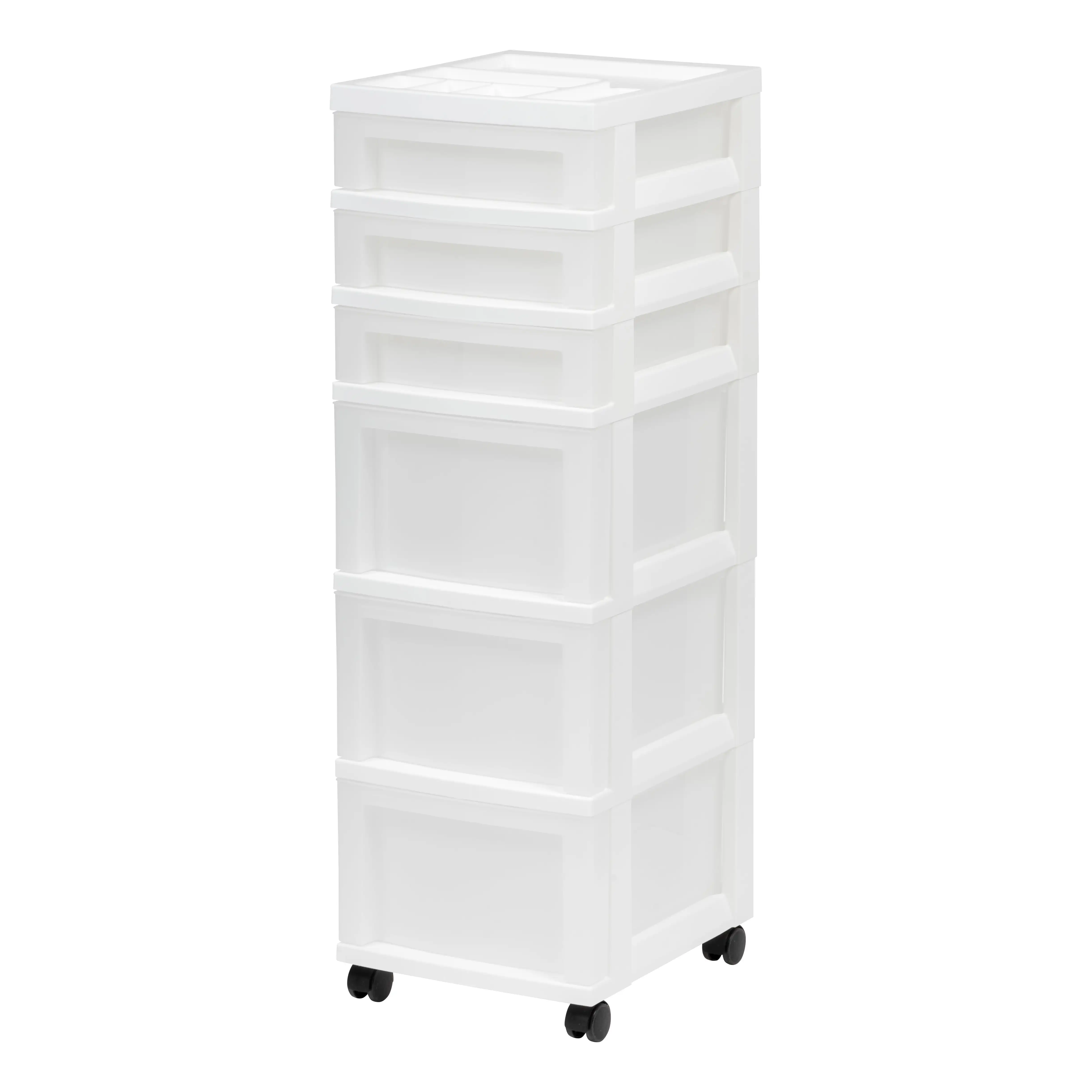 

USA 6-Drawer Plastic Storage Cart with Organizer Top and Wheels, Clear/White