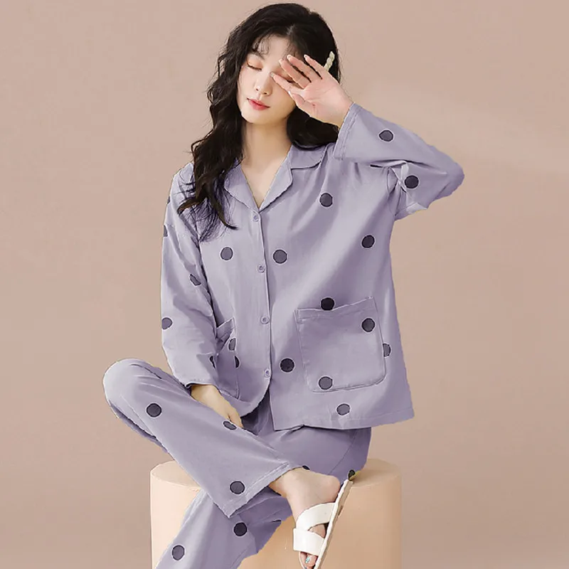 pajamas Ms 2023 women pajamas in the spring and autumn cotton long sleeve pajamas loose adult mother pajamas household to take
