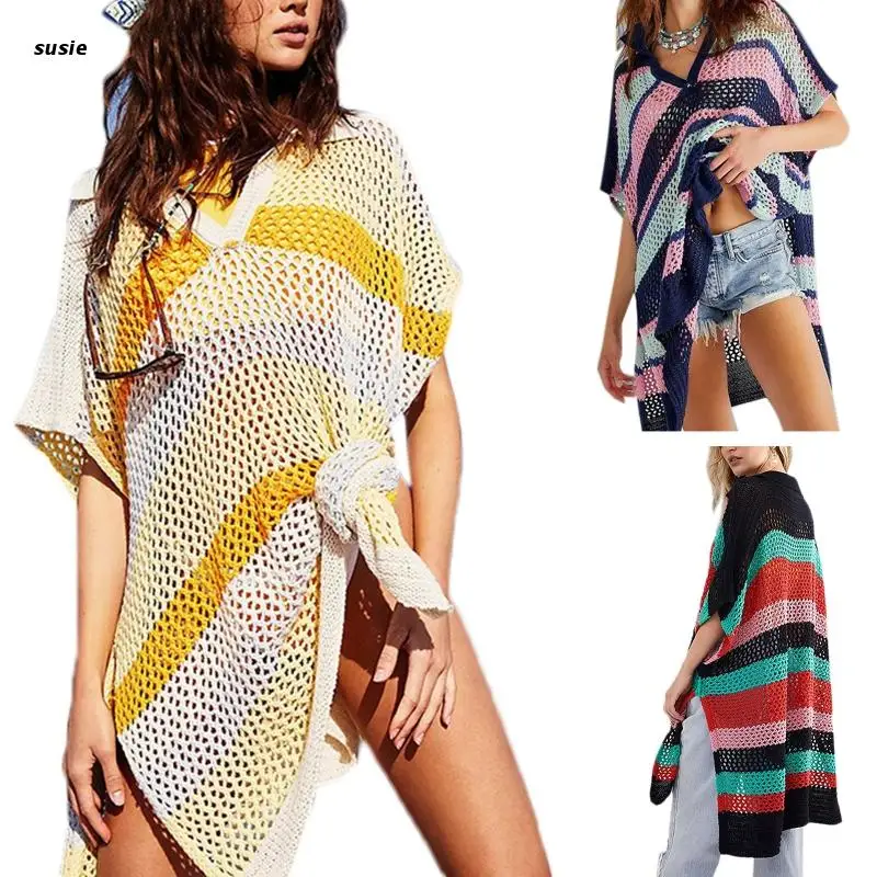 

Beach Cover Up Crochet Knit Tassel Beachwear Tunic Long Pareos Summer Swimsuit