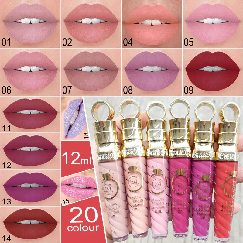

1set Matte Liquid Lipstick Waterproof Long Lasting Lip Gloss Nude Pigment Glitter Style Red Pink Color Lip Tint
