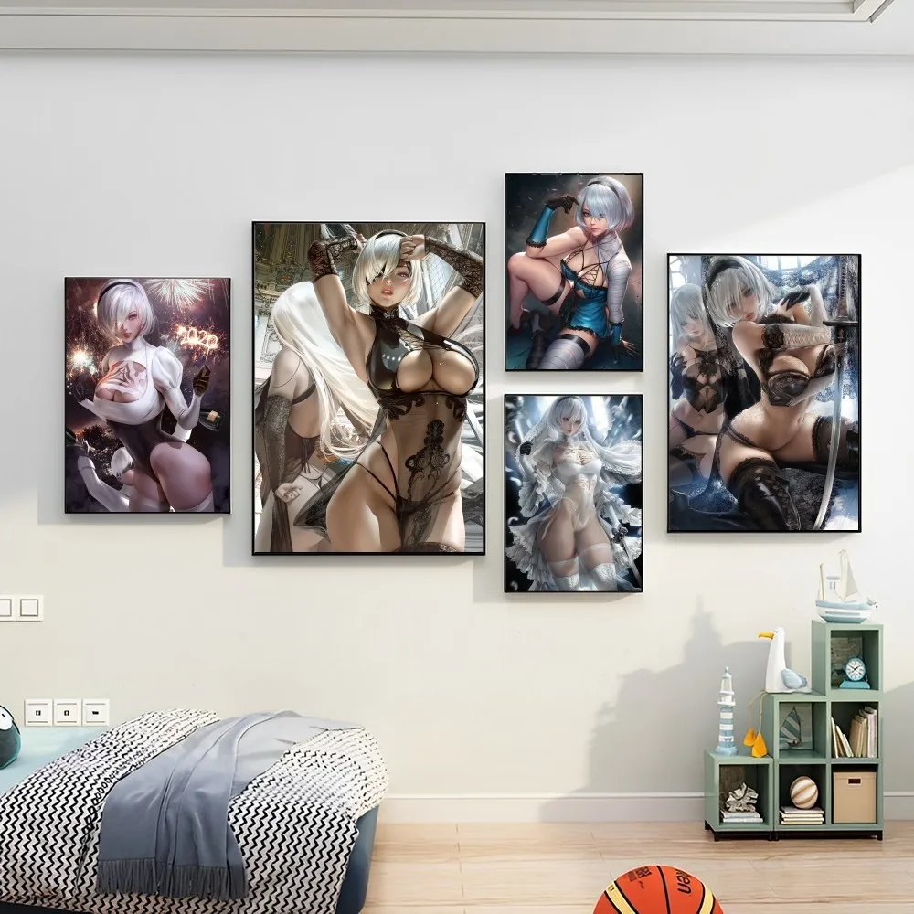 

Game Painting Nier Automata Poster Self-adhesive Art Poster Retro Kraft Paper Sticker DIY Room Bar Cafe Vintage Decorative