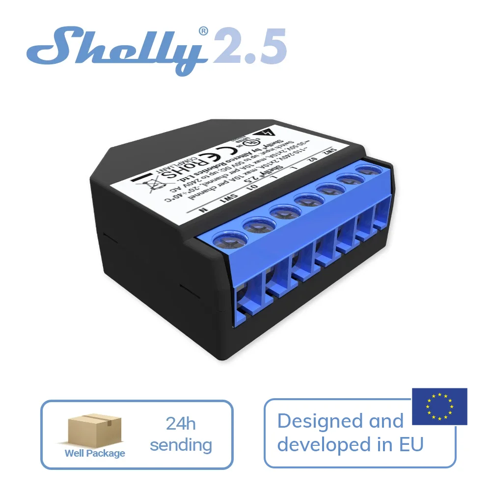 

Shelly 2.5 Smart Home Double Relay WiFi Switch Roller Shutter Open Source Wireless For Garage Door Curtain Dual Power Metering
