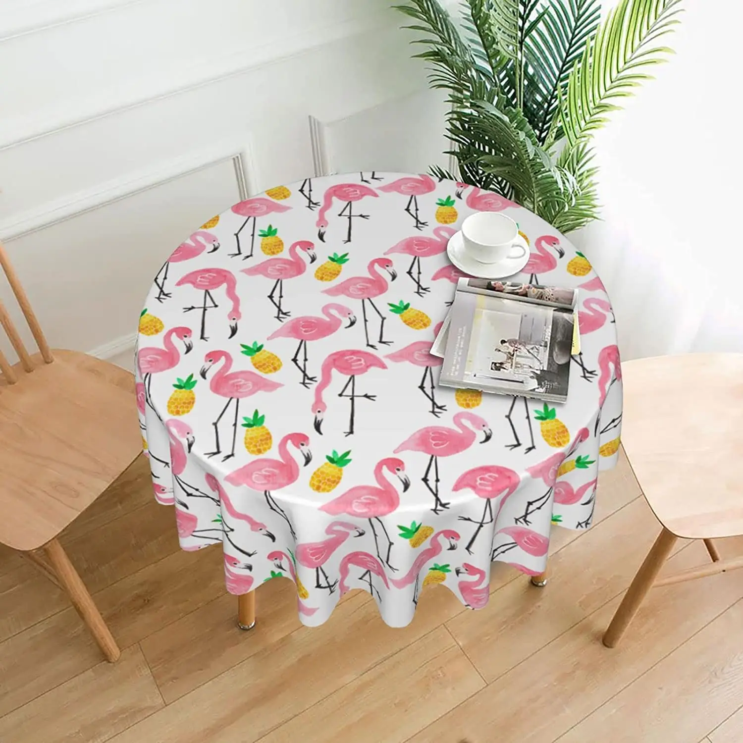 

Tablecloth Pineapple Flamingo Round 60 x 60 Inch Table Cover Polyester Stain and Wrinkle Resistant Table Cloth