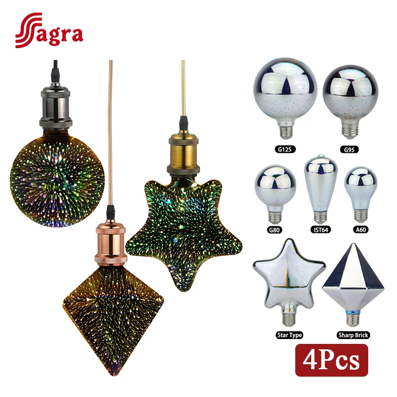 

4 шт./лот 3D декоративная светодиодная лампа E27 110 В 220 В винтажная лампа Эдисона лампа Звездные фейерверки лампа праздничный Ночник Новинка ла...