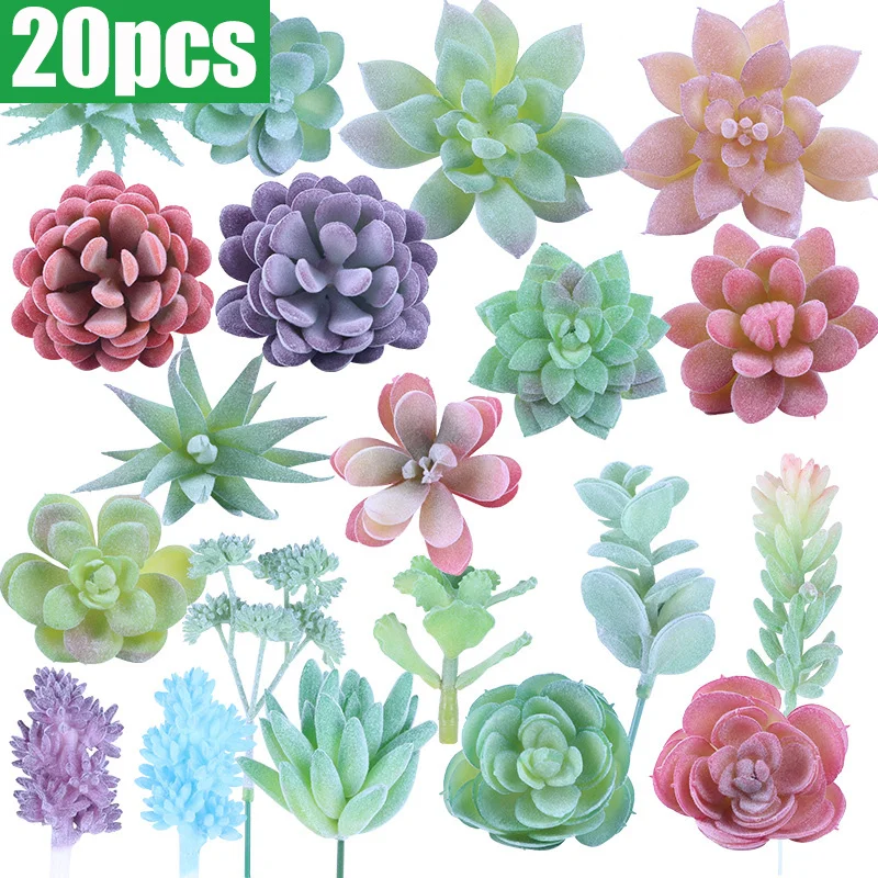 

20Pcs Flocking Succulent Artificial Plants Fake Mini Lotus For Home Decor 2023 Unpotted Garden Arrange Decoration Accessories