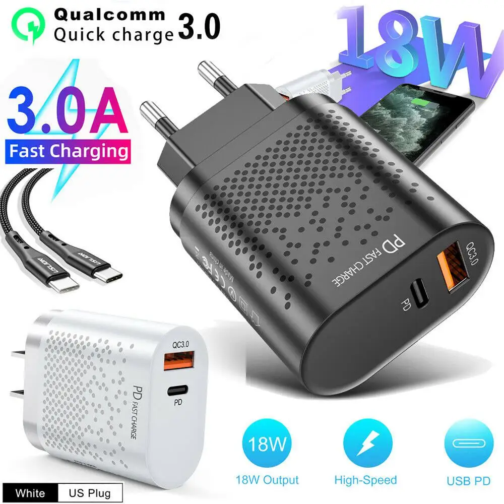 

18W PD Phone Charging Fast Charging USB QC3.0 Multiple 3 Ports Type C Plug Mobile Phone Adapt For Xiaomi High Speed Wall Charger