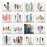 new digital printing feather pillowcases short leather cushion cover comfortable decorative sofa cushion case home decor coussin