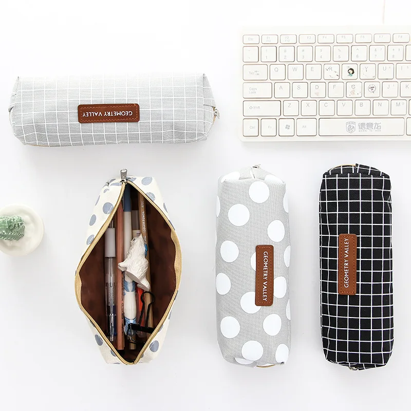 

Simple Style Geometry Grid Dot Student Pencil Case School Pen Case for Girls Boys Stationery Canvas Big Pencil Bag Kawaii Bag