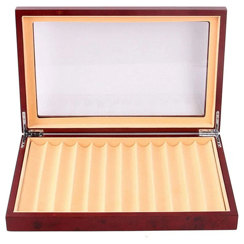 

12 Slots Fountain Wood Pen Display Box, Fashion Fountain Pen Display Box with Top Glass Window, for Valentine's Day