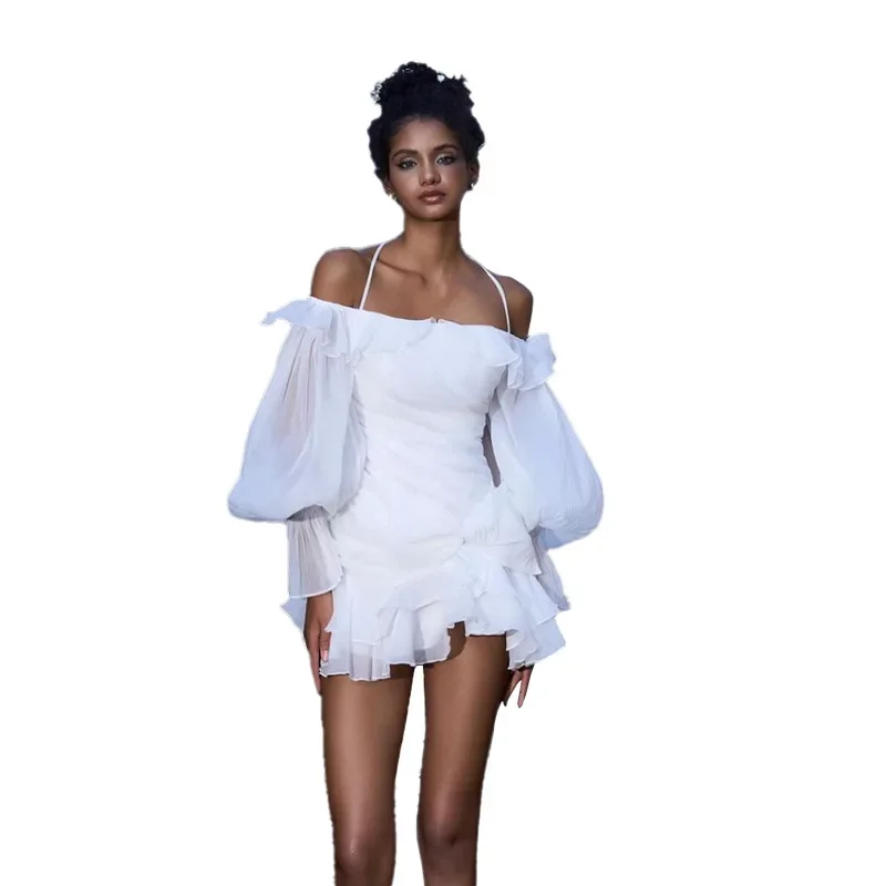 Новое летнее женское сексуальное однотонное платье на одно плечо с подвесным