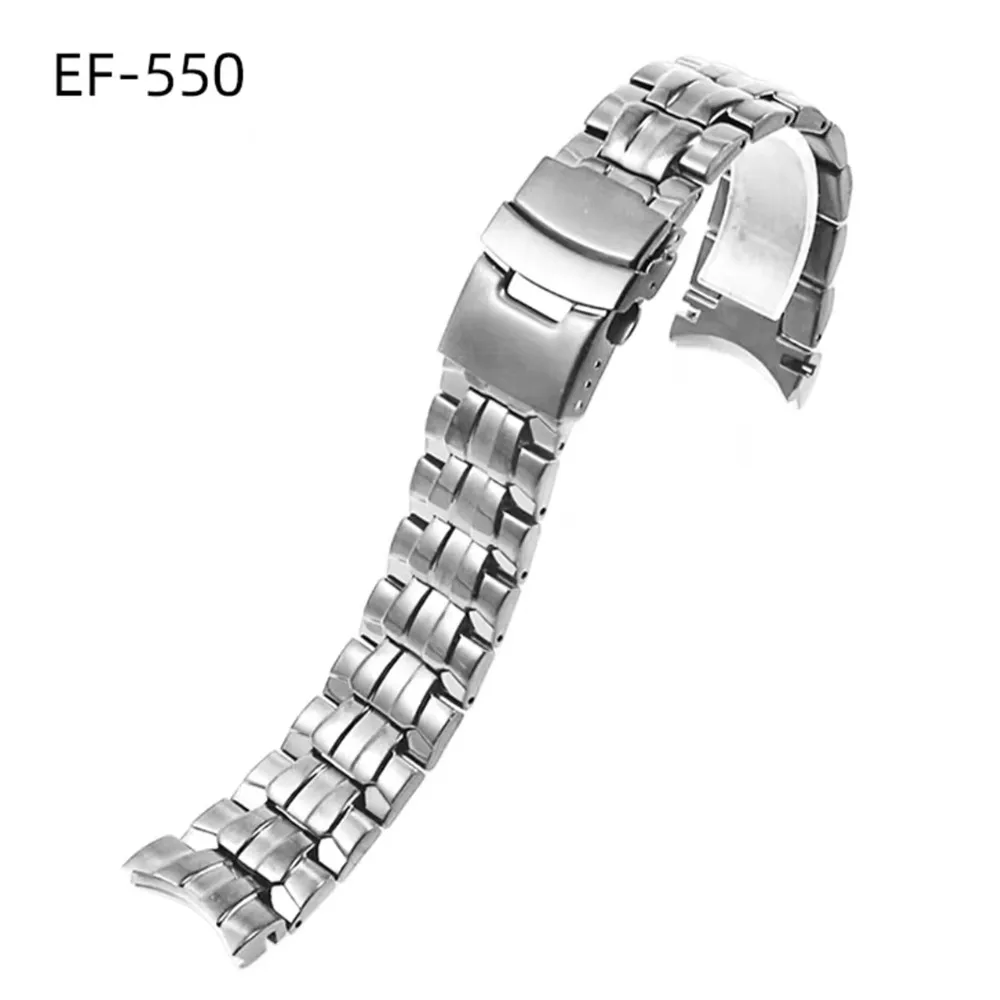 22mm Solid Stainless Steel Silver Black Deployment Buckle Replacement Watch Band Strap Suitable For EF-550 Men's  Watch