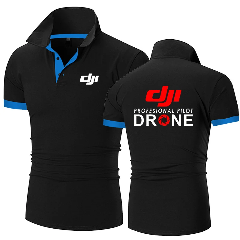 

2022 New DJI Professional Pilot Drone New Arrival Patchwork Polo Print Shirts Brand Design Stright Tops Business Casual Homme