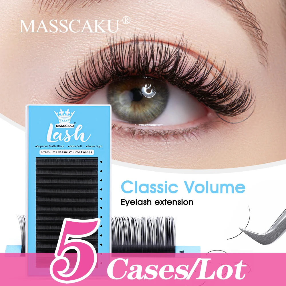 

MASSCAKU 5Cases/lot Black Matte Classical Eyelashes Extensions Makeup Individual Faux Mink High Quality Russian Volume Lashes