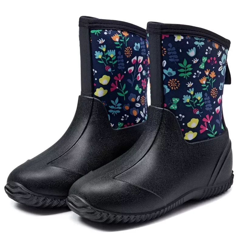 medium tube cowherd Brown rain boots solid color rain shoes floral water shoes environmentally friendly, tasteless,