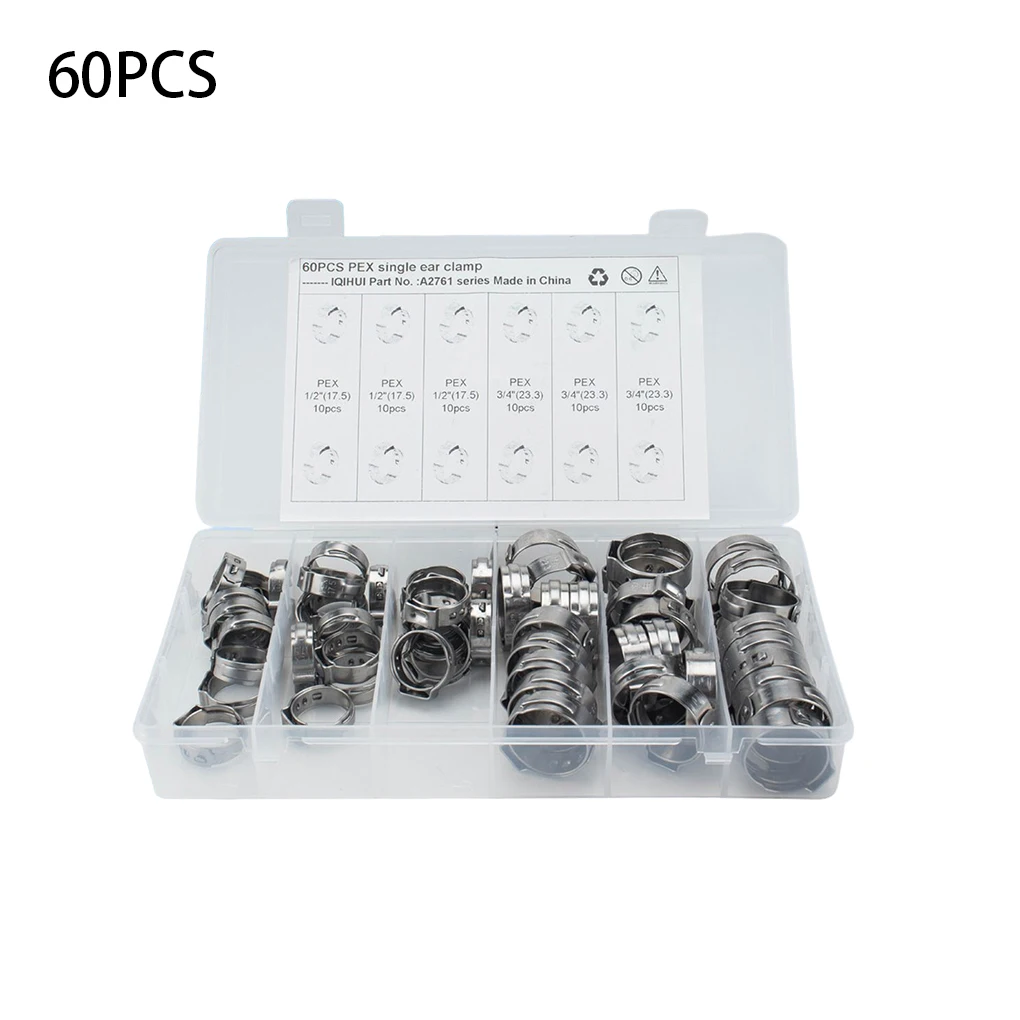 

60pcs Lightweight Clip Set Stainless Steel Hose Clamp Tube Clips Rustproof Pipe Clamps Fastening Connectors Fastener