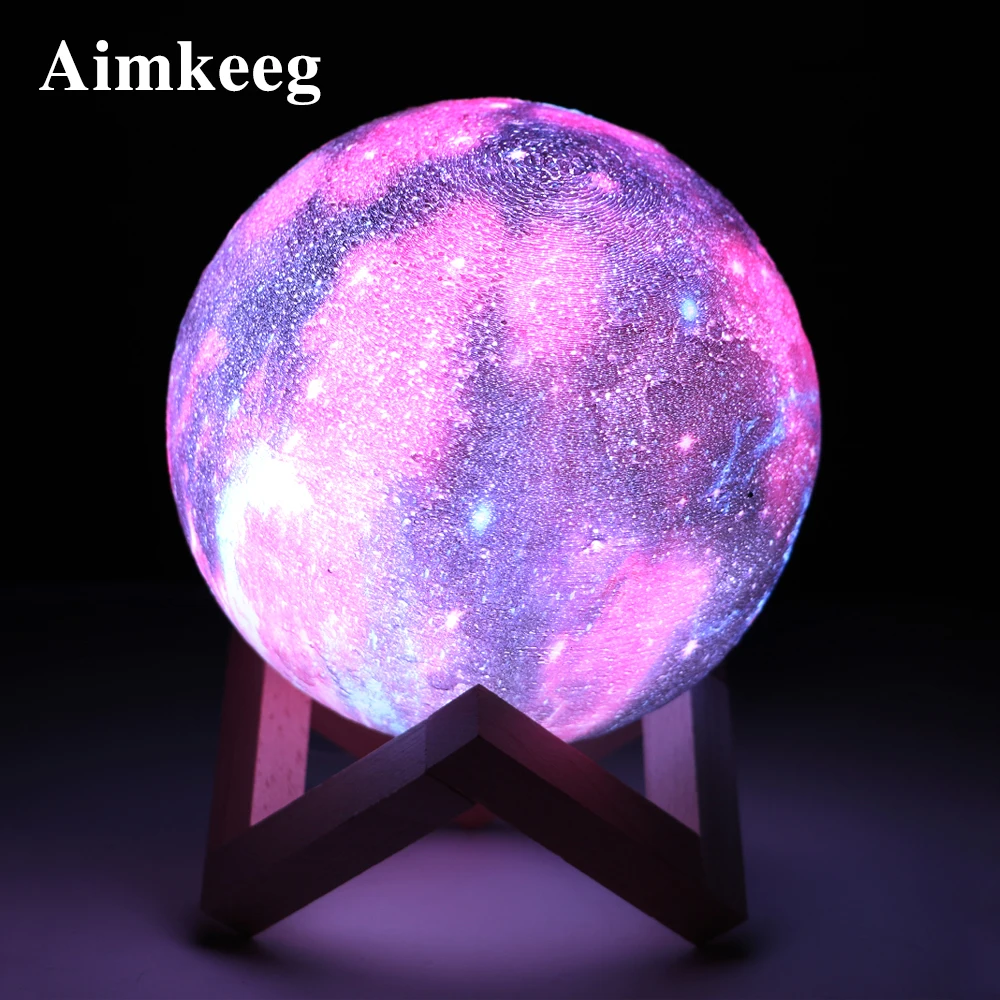 

Лампа в виде Луны с 3D принтом, светодиодный ночсветильник с дистанционным управлением, звездное небо, декоративное освещение для спальни с USB, подарок для детей