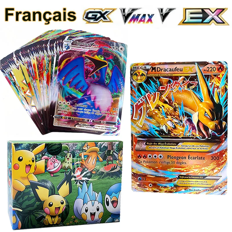 

25-100PCS Pokemon Card French Featuring V VMAX TAG GX MEGA EX Pokémon Shining Francaise Version Game Battle Trading Flash Cards