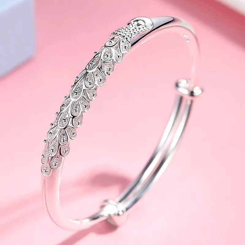 

Fine Charms Silver Peacock Bangle Bracelets for Women Wedding High Quality Fashion Jewelry Christmas Gifts
