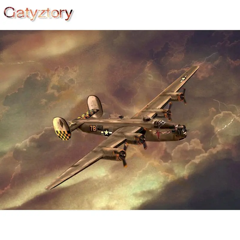 

GATYZTORY DIY Oil Painting By Numbers For Adults 60x75cm Frame Air Fighter Landscape Paint Kits Home Decoration Wall Artcraft