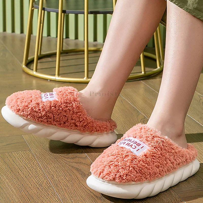 Home Slippers for Women Platform Shoes with Fur Classic Solid Plush Warm Home Slippers Soft Female Indoor Slippers Couples