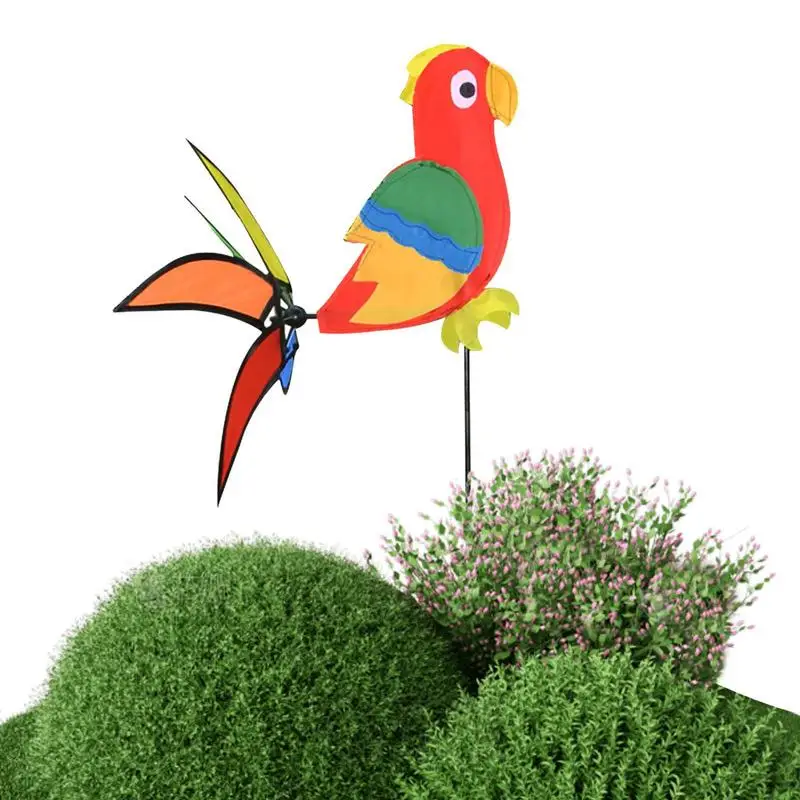 Garden Pinwheels Parrot Cock Animal Windmill Wind Spinning Pole Outdoor Garden Lawn Decorations Outdoor Children Toy