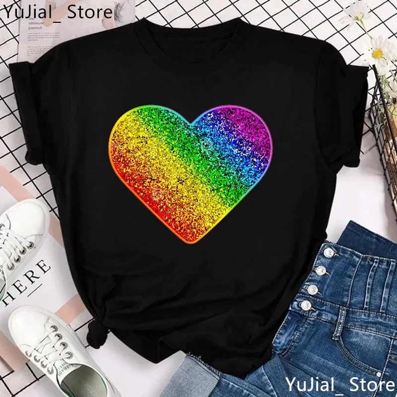 Футболка ЛГБТ с принтом радужного сердца летний топ женская футболка Милая для
