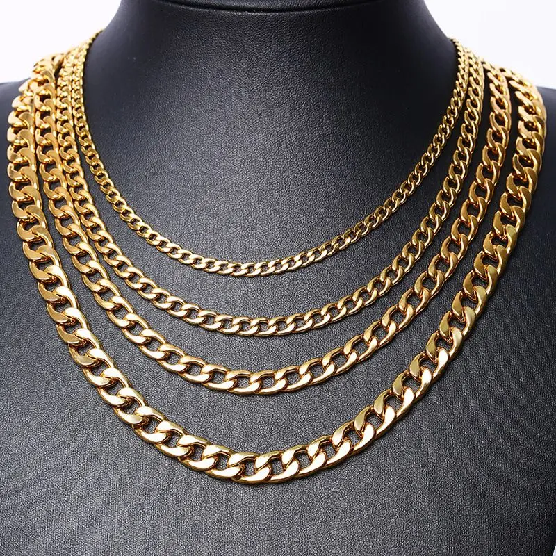 

100pc 5mm 18k Gold Plated 45cm 55cm 65cm 75cm Hip-hop Stainless Steel Miami Cuban Curb Link Heavy Chain Choker Necklace For Men